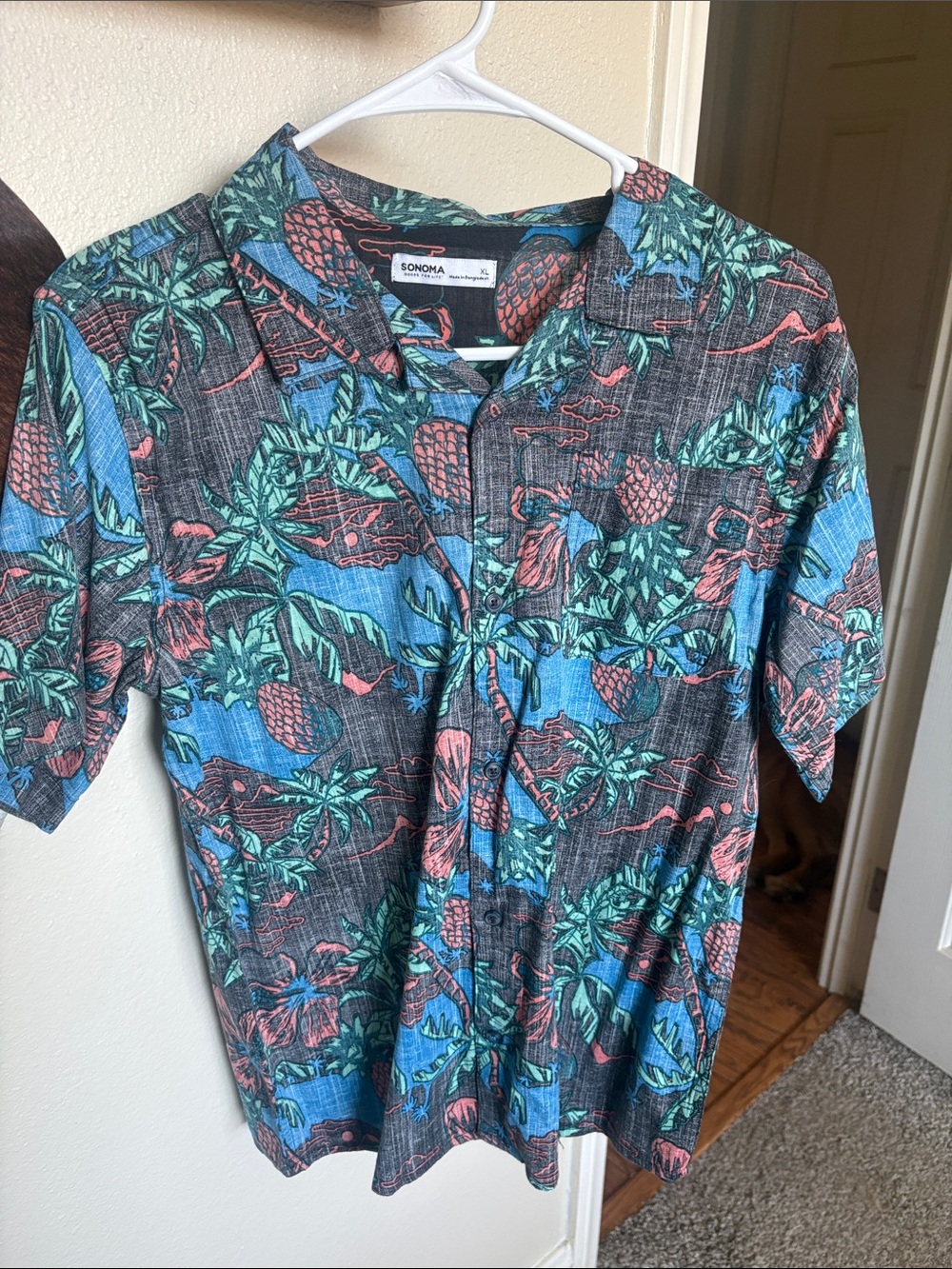 Boys YXL Sonoma Black Blue Green Tropical Pineapple Short-Sleeve Shirt